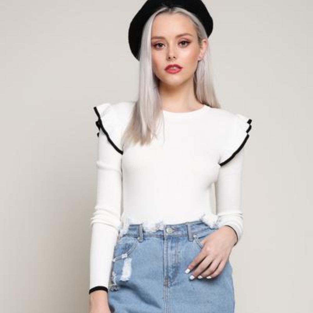 French Ruffle Long Sleeve in Ivory